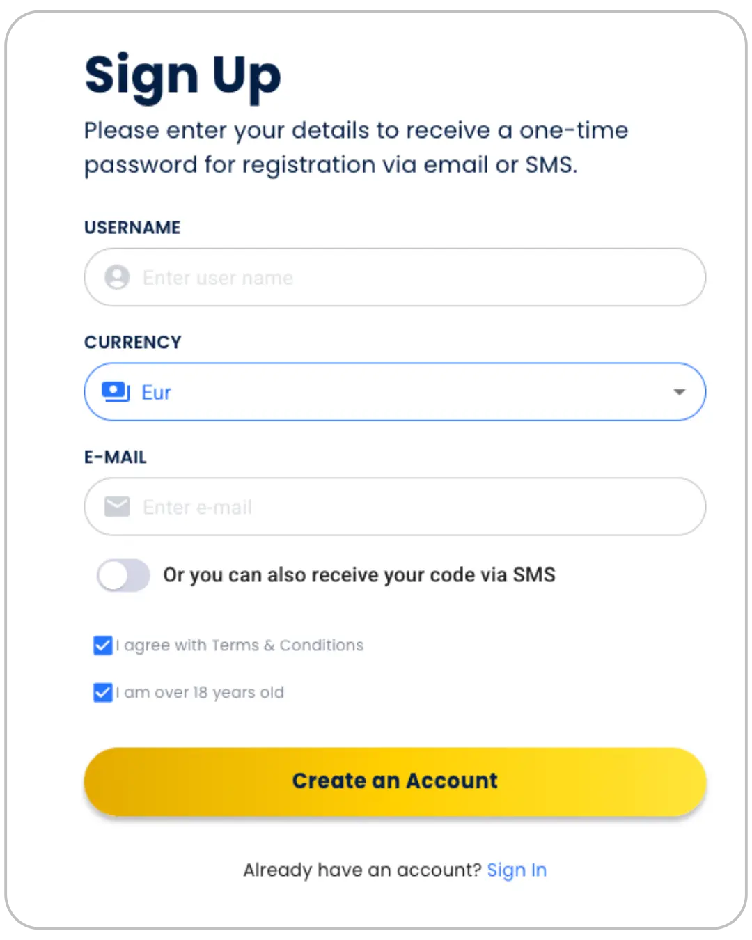 Sign up form